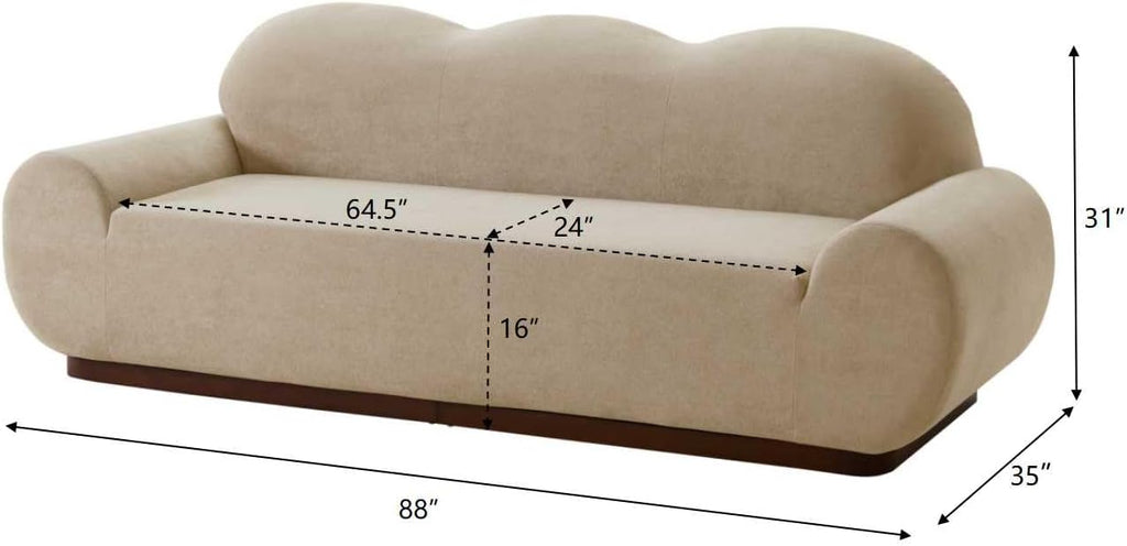 Christopher Knight Home Zera 88' Comfy Velvet Upholstered Cloud Couch, 3-Seater Sofa Couches, Low Profile Home Sofa Living Room with Round Arm, Sturdy Wooden Frame Lounge Chair Indoor, Camel Brown