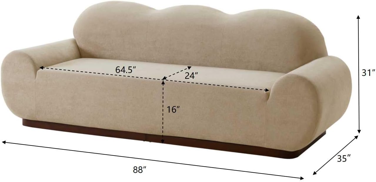 Christopher Knight Home Zera 88' Comfy Velvet Upholstered Cloud Couch, 3-Seater Sofa Couches, Low Profile Home Sofa Living Room with Round Arm, Sturdy Wooden Frame Lounge Chair Indoor, Camel Brown