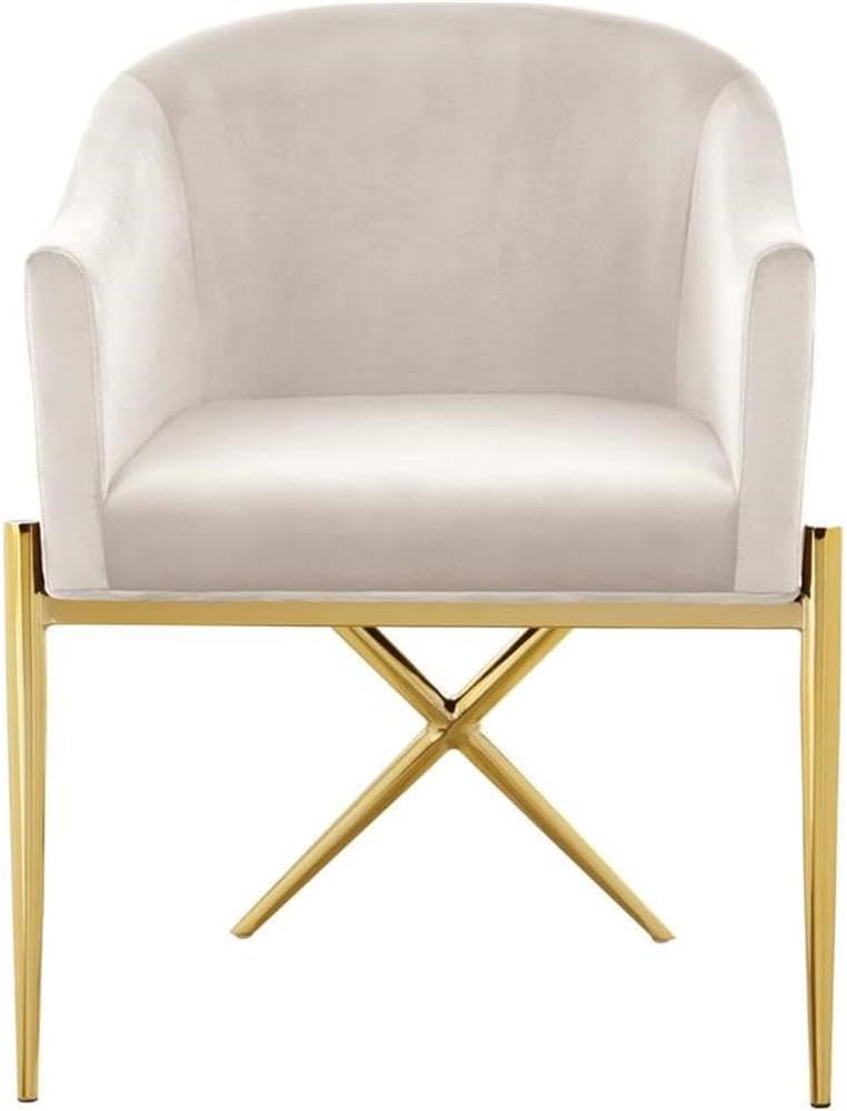 Meridian Furniture Xavier Collection Modern | Contemporary Velvet Upholstered Dining Chair with Sturdy Steel X Shaped Legs, 25.5' W x 24.5' D x 31.5' H, Cream