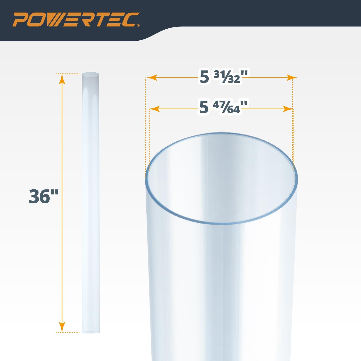 POWERTEC Clear PVC Pipe 6' x 36' Long, 4PK Rigid Plastic Tubing, Round Tube Compatible w/Dust Collection Fittings - Hose for Woodworking Tool, Dust Collection System or Cat Tree (70274-P4)