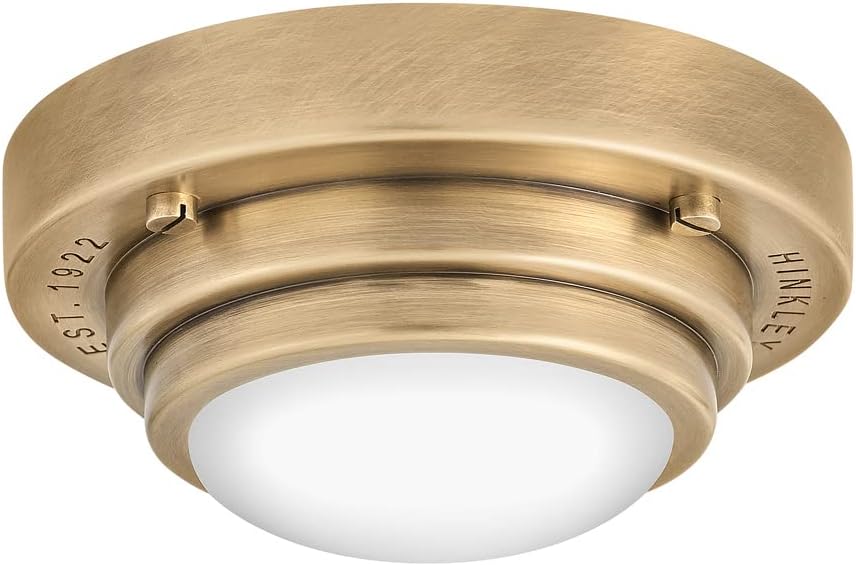 Hinkley Porte Extra Small Flush Mount Ceiling Light or Wall Sconce, Etched Opal Glass Shade, Dual-Mount Design, Integrated LED, ADA Compliant, Heritage Brass Finish