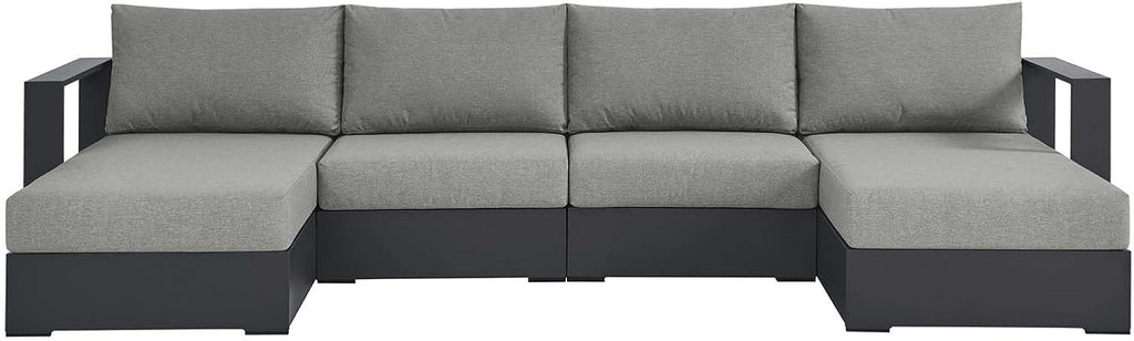 Modway Tahoe Aluminum 4-Piece Outdoor Patio Furniture Gray, Modular Sectional Sofa Set with Chaise Lounges, Weather-Resistant Cushion, Ideal for Deck, Backyard, Poolside