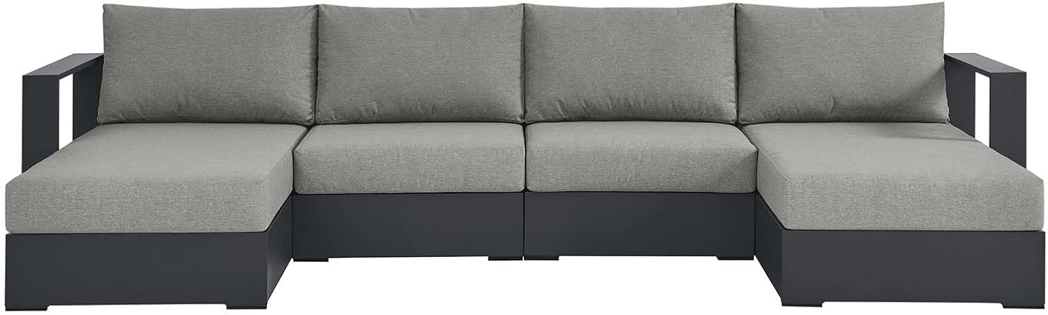 Modway Tahoe Aluminum 4-Piece Outdoor Patio Furniture Gray, Modular Sectional Sofa Set with Chaise Lounges, Weather-Resistant Cushion, Ideal for Deck, Backyard, Poolside