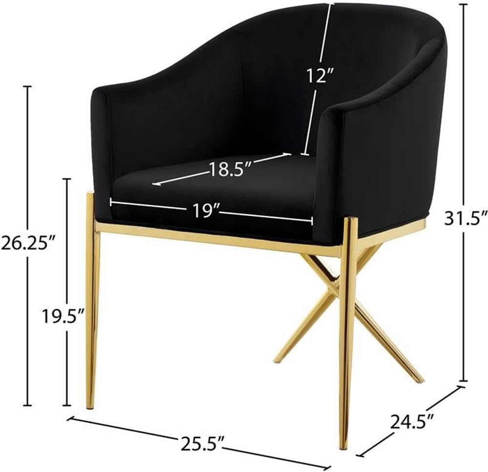 Meridian Furniture Xavier Collection Modern | Contemporary Velvet Upholstered Dining Chair with Sturdy Steel X Shaped Legs, Solid Back, 25.5' W x 24.5' D x 31.5' H, Black