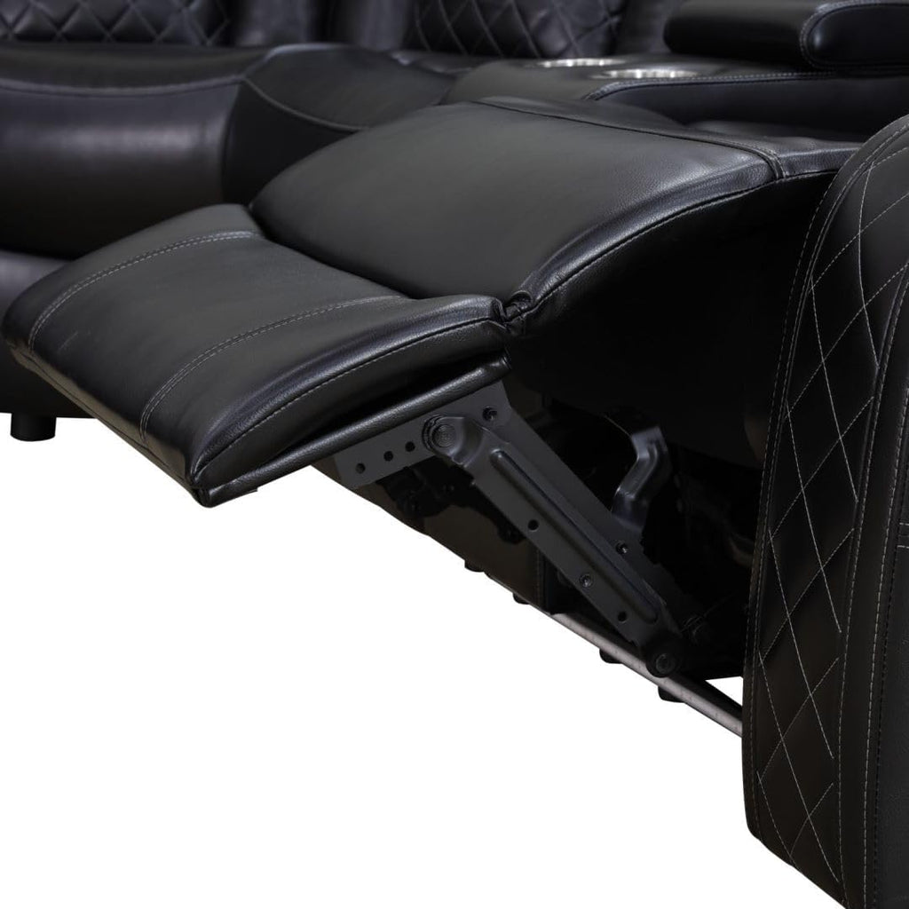 Reclining Sectional, Power Sectional Couch, Leather Sofa Set for Living Room, Comfy Home Theater Seating with USB 2.0 Charging Ports, LED Light Strips, Fold-Down Table & Cupholders (Black, 3-Piece)