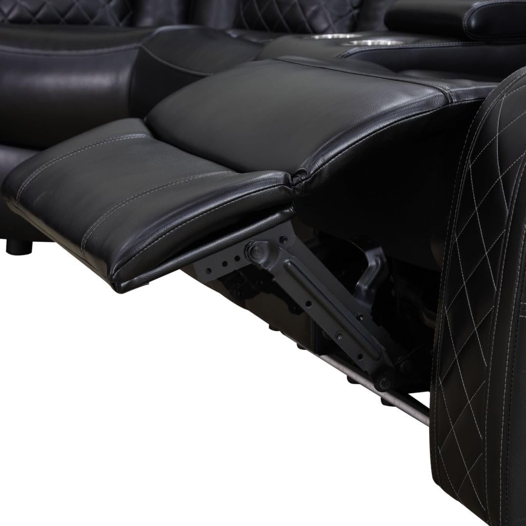 Reclining Sectional, Power Sectional Couch, Leather Sofa Set for Living Room, Comfy Home Theater Seating with USB 2.0 Charging Ports, LED Light Strips, Fold-Down Table & Cupholders (Black, 3-Piece)