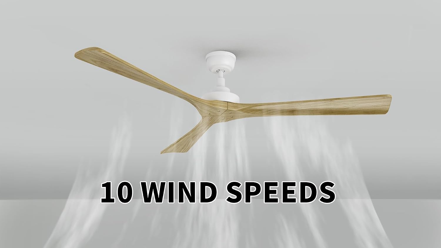SMAFAN 60' Ceiling Fan without Lights Flush Mount, White Ceiling Fan with Remote Low Profile, 10-Speed Reversible DC Motor, Solid Wood, for Bedroom