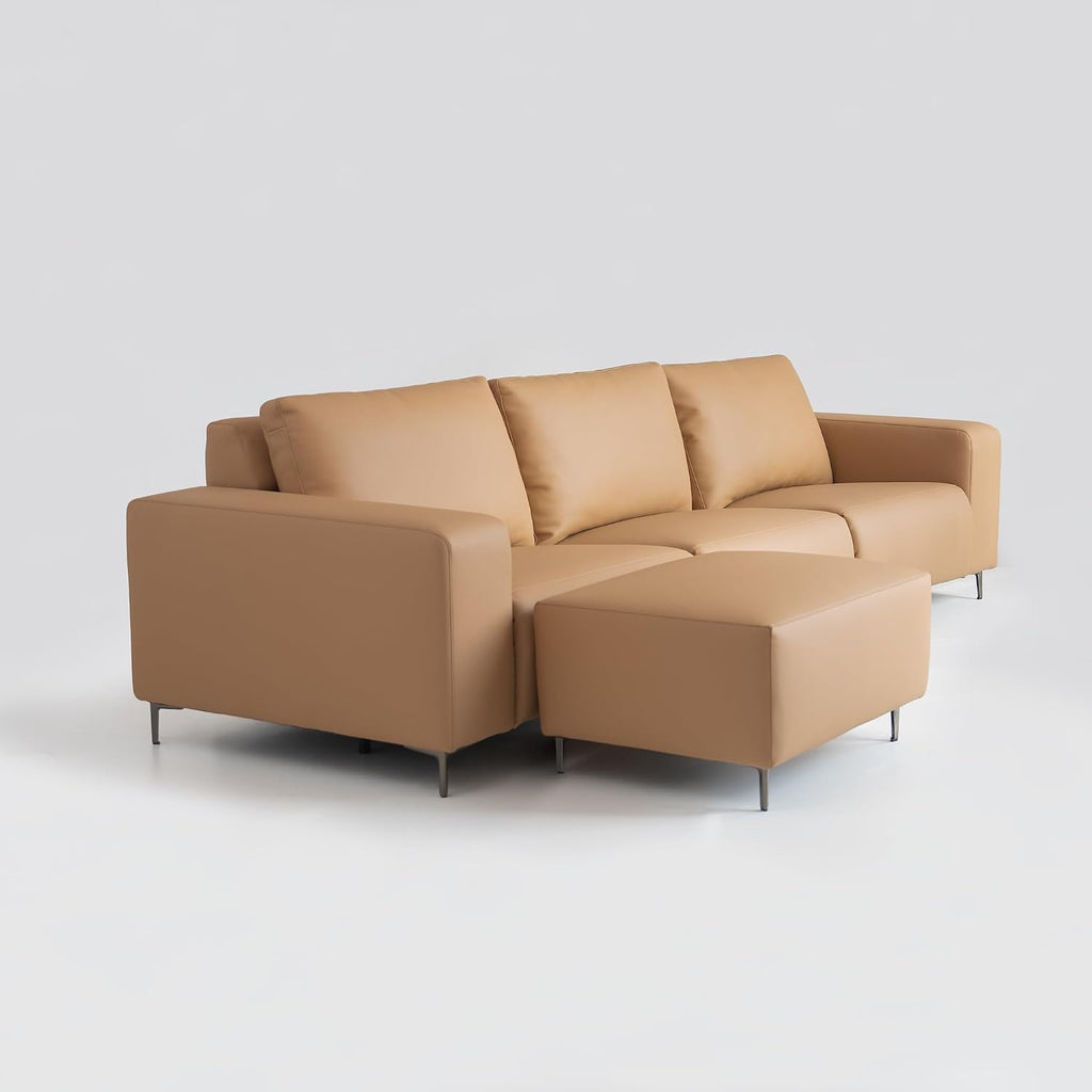 Acanva Dual Power Reclining Sectional Sofa with Movable Ottoman, Modern Vegan Leather Modular Recliner Couch for Living Room, 4 Piece Set