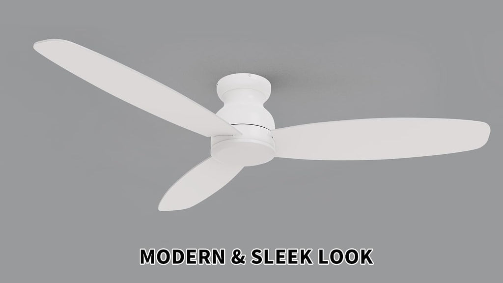 Carro 60 Inch Flush Mount Ceiling Fan without Lights, White Ceiling Fan with Remote Low Profile, 10-Speed Reversible DC Motor, 3 Dual Finish Blades, Indoor for Bedroom