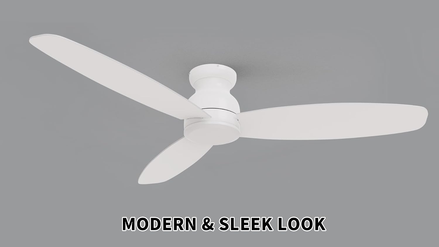 Carro 60 Inch Flush Mount Ceiling Fan without Lights, White Ceiling Fan with Remote Low Profile, 10-Speed Reversible DC Motor, 3 Dual Finish Blades, Indoor for Bedroom