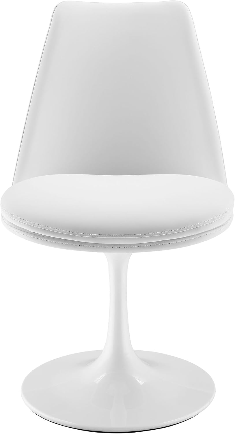 Modway Lippa Faux Leather Swivel Dining Side Chair in White White - Armless Vegan Leather Accent Chair with Pedestal Base - 360° Rotating Office Chair with No Wheels