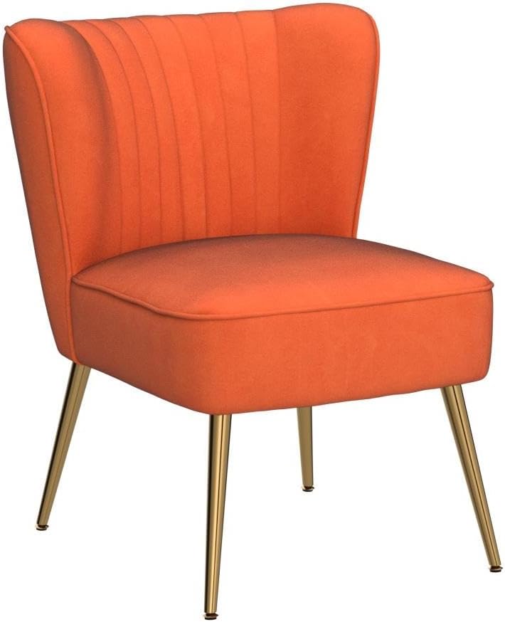 Container Furniture Direct Modern Velvet Accent Chair for Living Room, Bedroom, or Entryway, Stylish and Comfortable Armless Design with Metal Legs, Orange Red