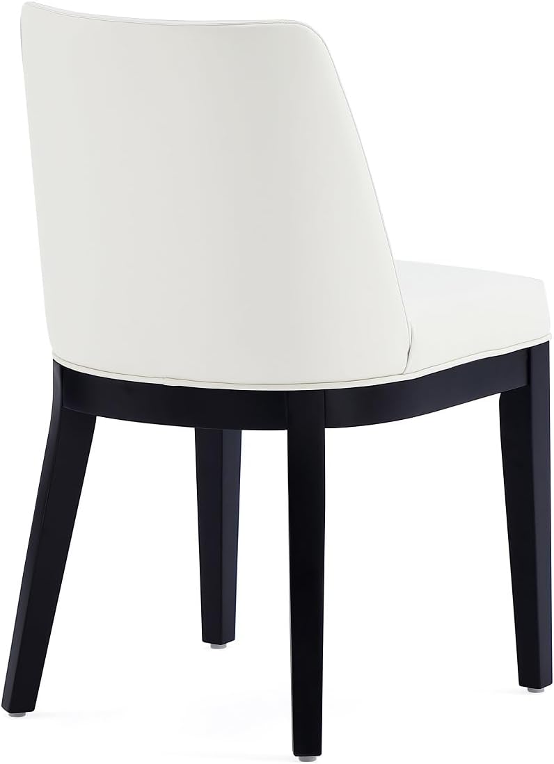 Manhattan Comfort Gansevoort Modern Faux Leather Dining Chair with Solid Beech Wood Frame, Upholstered Accent Furniture for Kitchen Table or Office, Set of 2, Cream