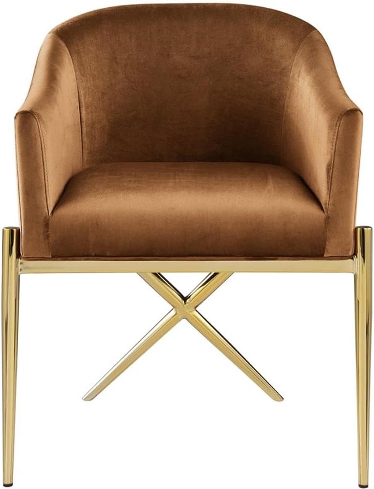 Meridian Furniture 763Saddle-C Xavier Collection Modern | Contemporary Velvet Upholstered Dining Chair with Sturdy Steel X Shaped Legs, 25.5' W x 24.5' D x 31.5' H, Saddle