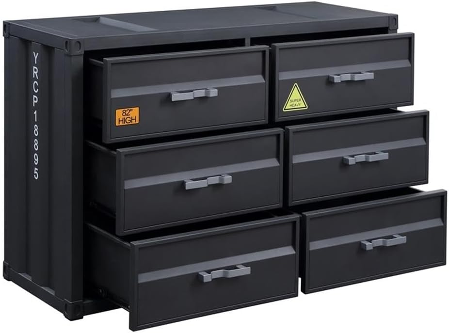 Acme Cargo Container Style Rectangular 6-Drawer Dresser in Gunmetal Metal