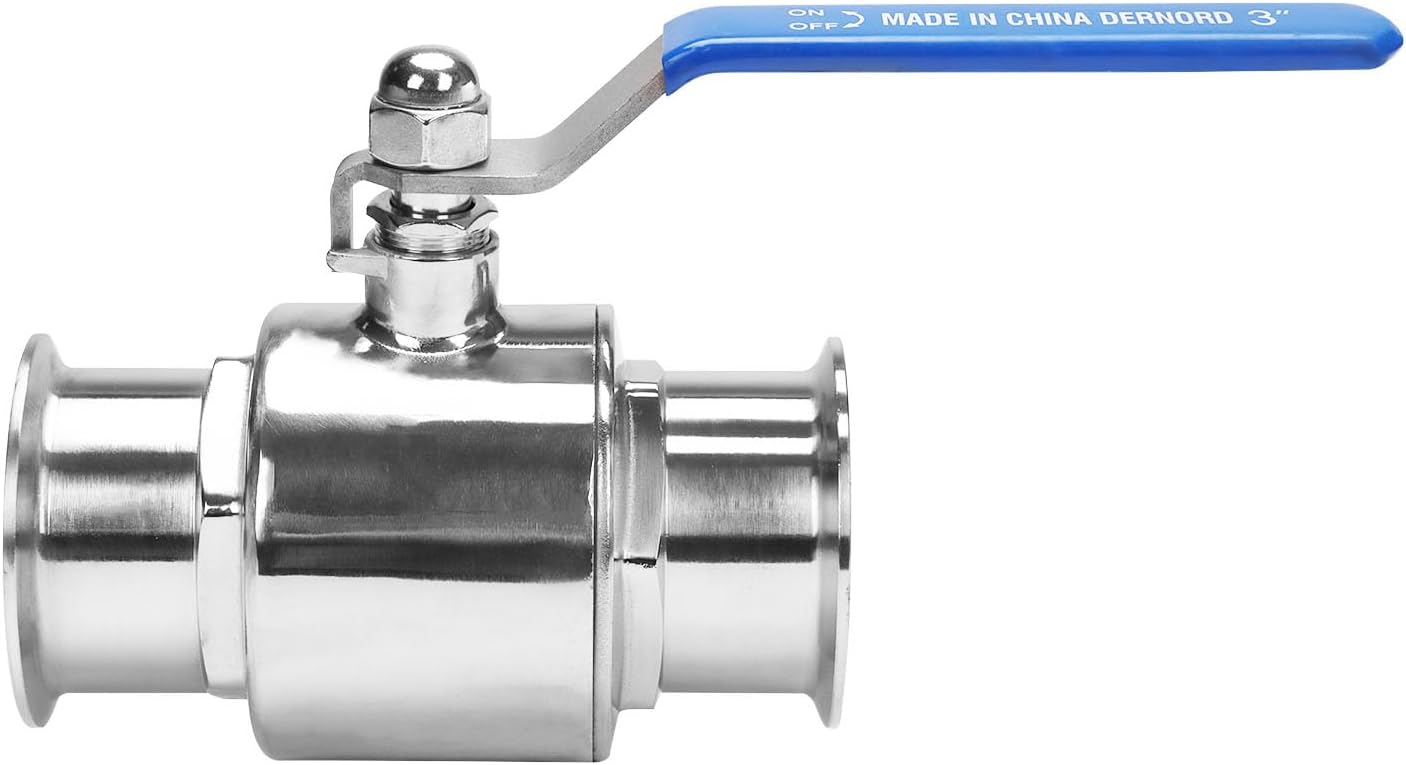 DERNORD 3 inch Tri-Clamp Clover Ball Valve Stainless Steel 304,PTFE Lined. (3 inch Tube OD)