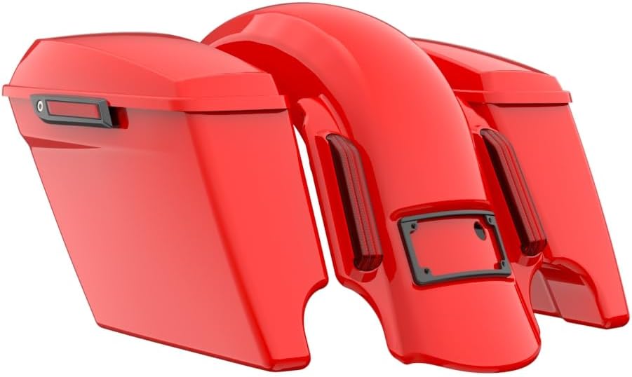 Advanblack Color Matched Stretched Bags, Lids Black Latch Hardware for '23-'24 Harley Touring CVO & 2024 Street Glide, Road Glide (Rally Red)