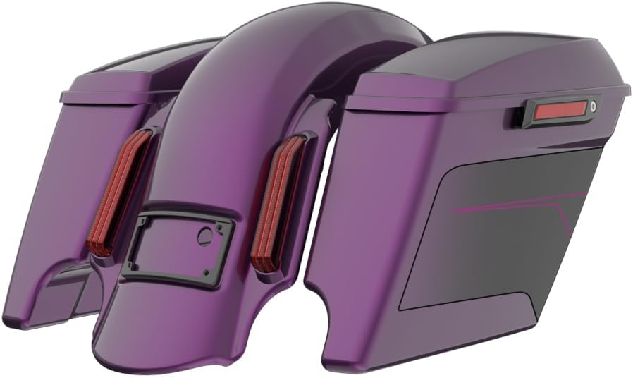 Advanblack Color Matched Stretched Bags, Lids Black Latch Hardware for '23-'24 Harley Touring CVO & 2024 Street Glide, Road Glide (Poison Berry)