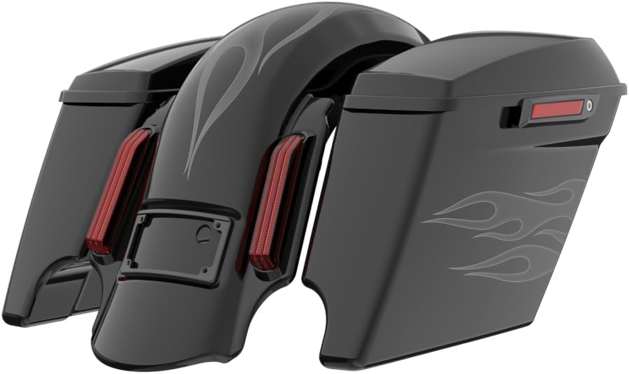 Advanblack Color Matched Stretched Bags, Lids Black Latch Hardware for '23-'24 Harley Touring CVO & 2024 Street Glide, Road Glide (Midnight Firestorm)