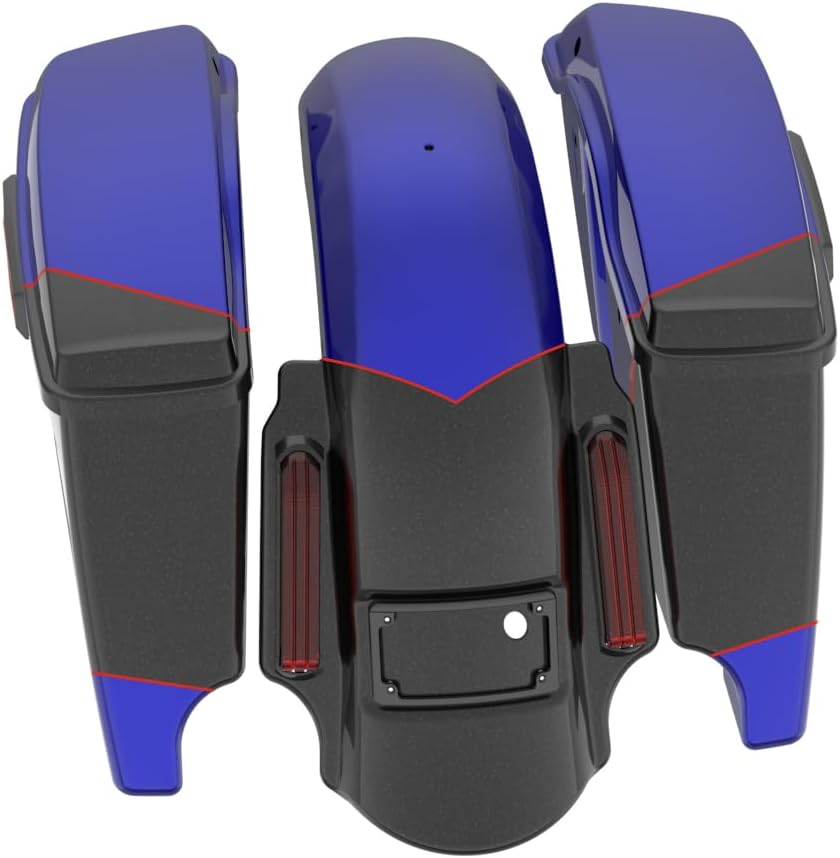Advanblack Color Matched Stretched Bags, Lids Black Latch Hardware for '23-'24 Harley Touring CVO & 2024 Street Glide, Road Glide (Blue Streak)