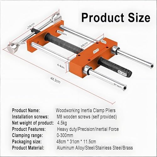 Woodworking Bench Vise, Multi-Functional inertial clamp, Clamping Range 0-300mm, Easy to Install,for Woodworking workshops, M8 mounting Screws not Included