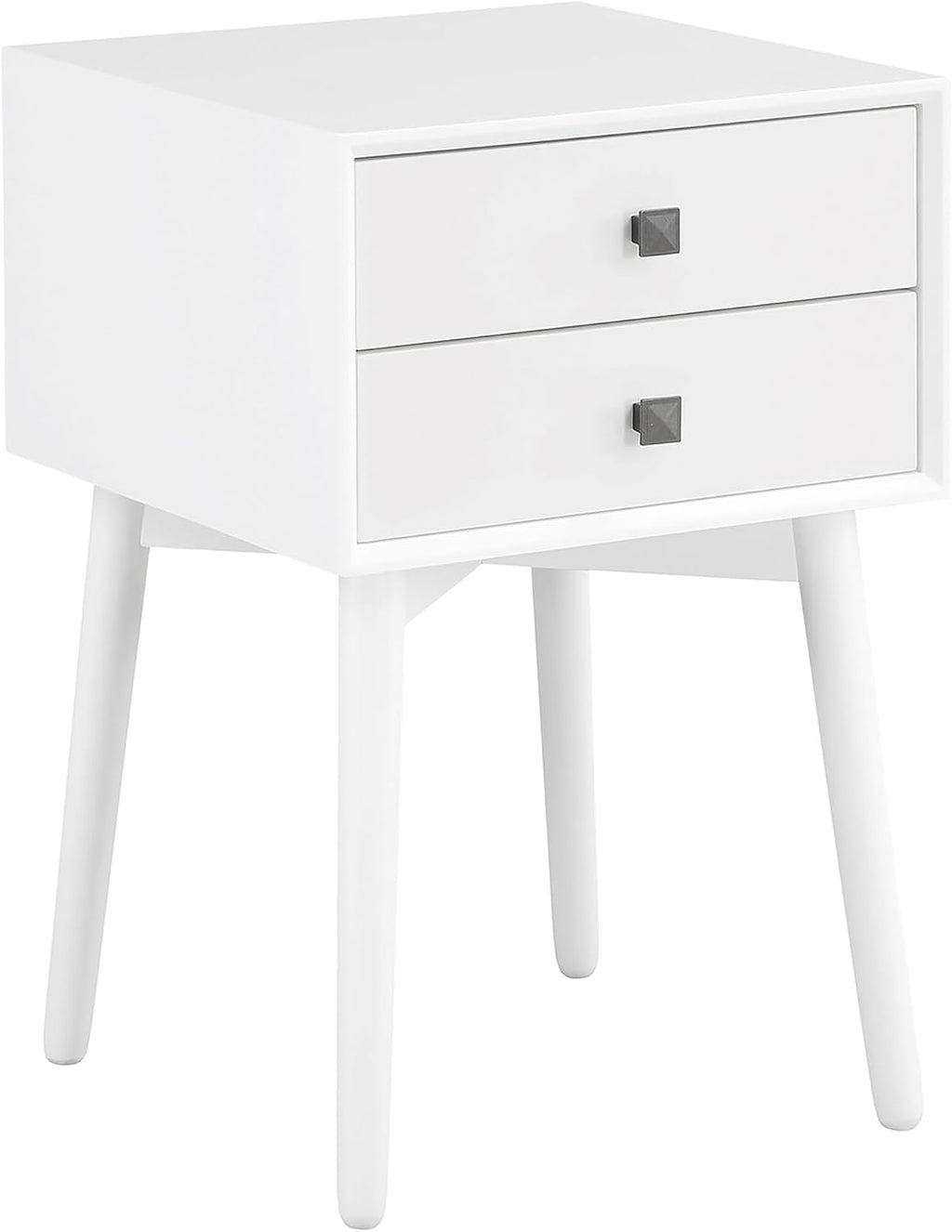 24/7 Shop at Home Goerge Mid-Century Modern Nightstand, Solid Rubber Wood Dresser, Small Bedside Tables with 2 Drawers, with Tapered Legs for Bedroom, Living Room, Home Office, White