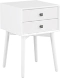 24/7 Shop at Home Goerge Mid-Century Modern Nightstand, Solid Rubber Wood Dresser, Small Bedside Tables with 2 Drawers, with Tapered Legs for Bedroom, Living Room, Home Office, White