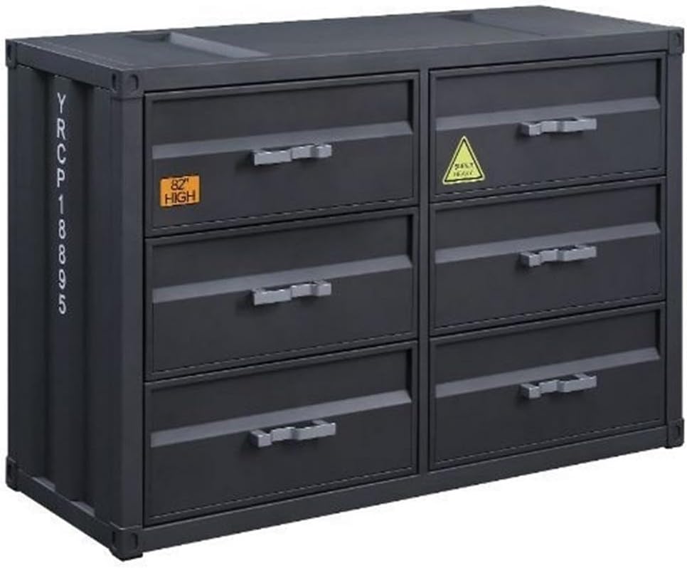 Acme Cargo Container Style Rectangular 6-Drawer Dresser in Gunmetal Metal