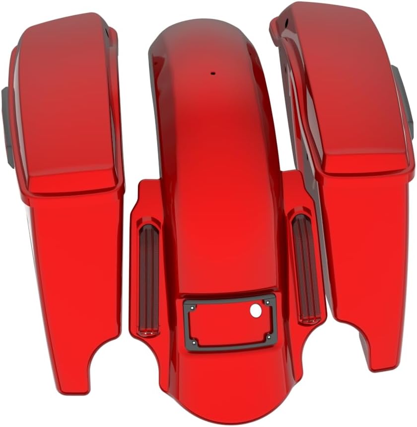 Advanblack Color Matched Stretched Bags, Lids Black Latch Hardware for '23-'24 Harley Touring CVO & 2024 Street Glide, Road Glide (Brilliant Red)