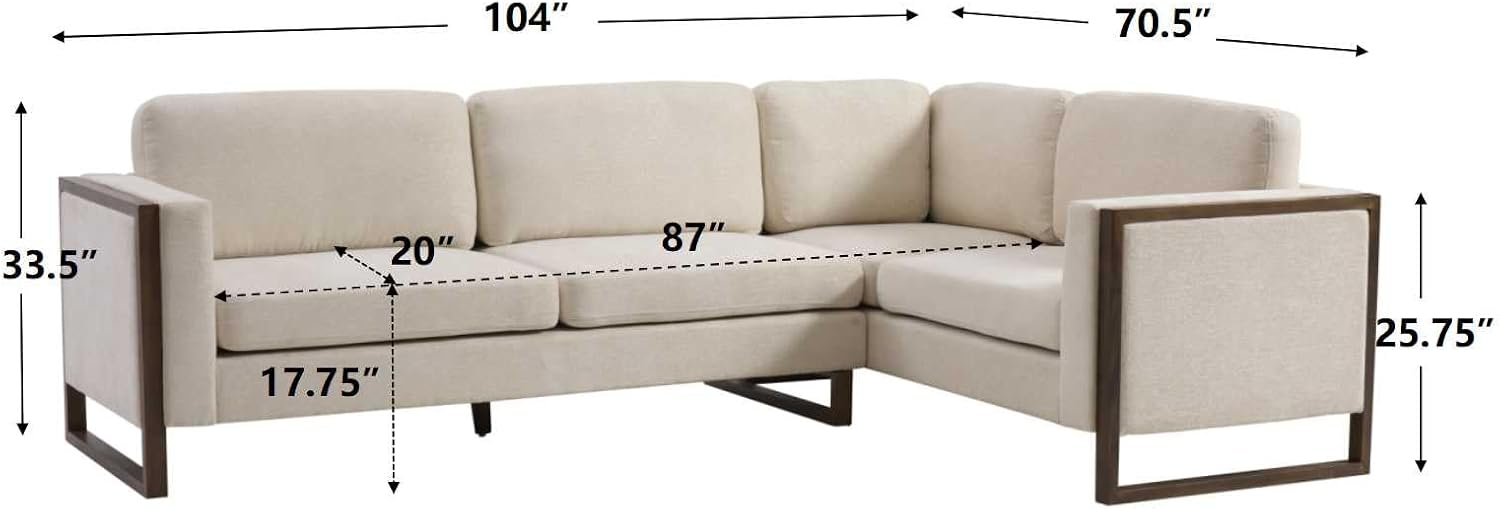 Christopher Knight Home Azir 104.00' Wooden Frame Modular L-Shape Sofa Couch, Modern Sectional Sofa with Thick Cushions for Living Room, Comfy Fabric Upholstered Couch with Deep Seat, Beige