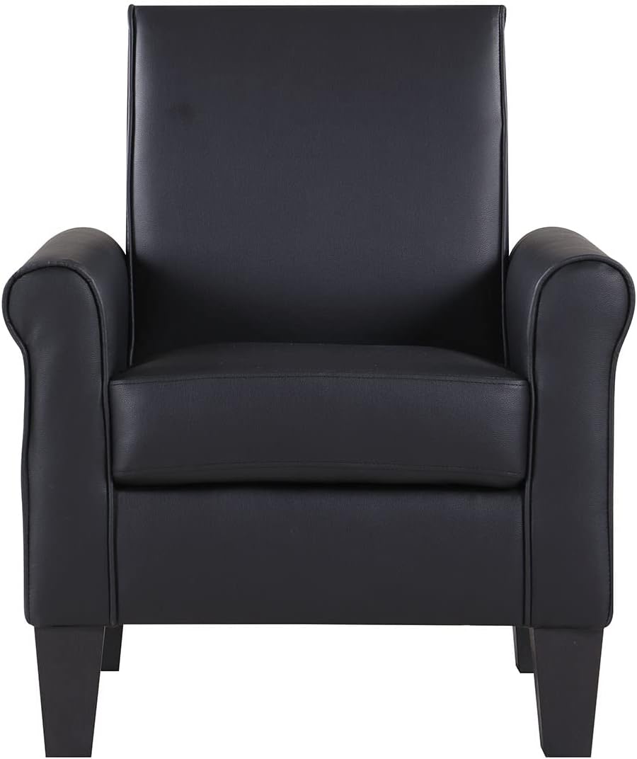Modern Faux Leather Accent Chair, Upholstered Living Room Armchairs Comfy Single Sofa Chair for Bedroom, Waiting Room-Black