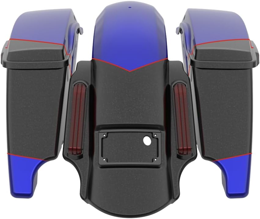 Advanblack Color Matched Stretched Bags, Lids Black Latch Hardware for '23-'24 Harley Touring CVO & 2024 Street Glide, Road Glide (Blue Streak)