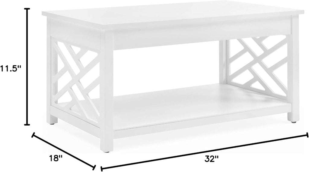 Coventry 36 in. W Solid Wood Coffee Table, Traditional to Modern Design, Open-Detailing Accent Furniture with Storage Shelf, Easy Assembly, Cottage, Loft, Apartment, Living Room