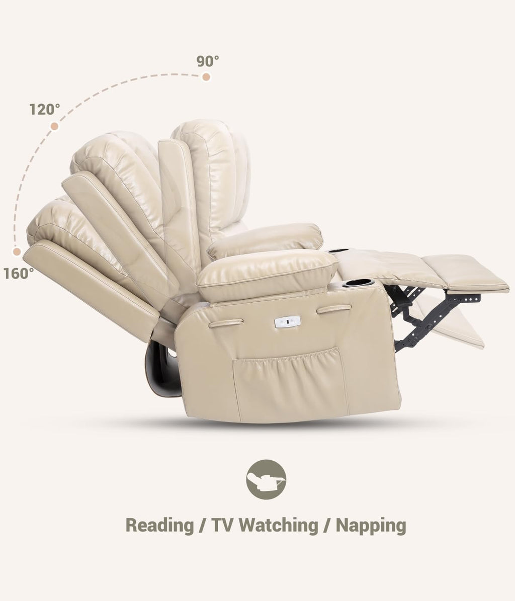 GarveeHome Recliner Chairs, Classic Manual Leather Recliner, Home Theater Seating with Lumbar & Arms Support for Living Room, Bedroom and Nursery (Beige-27)
