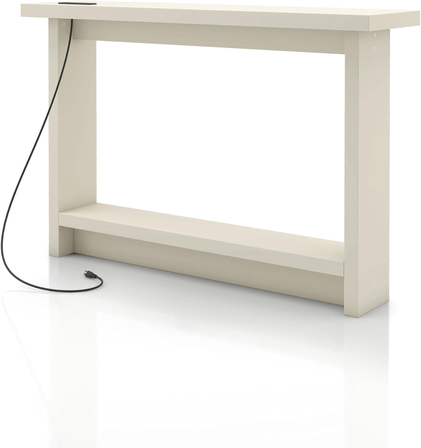 24/7 Shop at Home Elvis 32 inch Modern Wooden Console Table with Charging Station, USB Ports and Shelf, Behind Couch Furniture for Living Room, Entryway, Foyer, Hallway, Office, Soft White