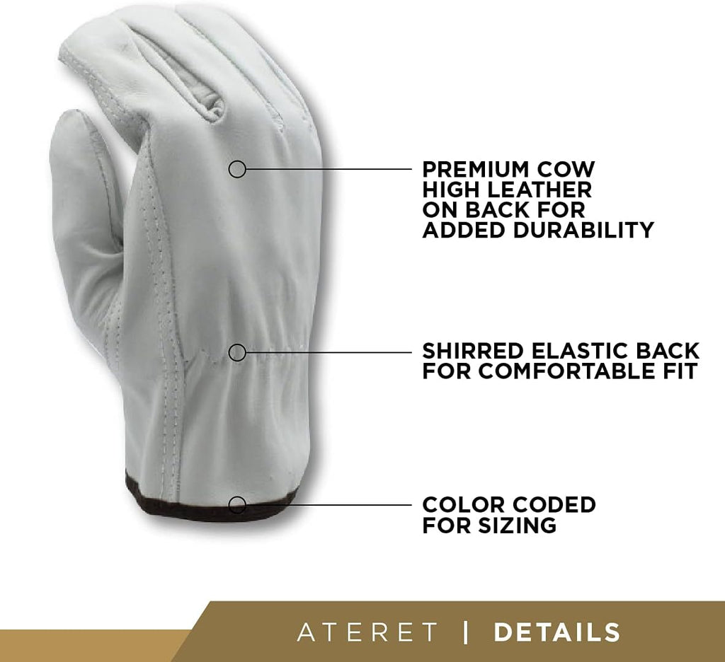 ATERET 120 Pairs Small Heavy Duty Durable Cowhide Leather Work Gloves I Driver Gloves for Truck Driving, Warehouse, Gardening, Farming