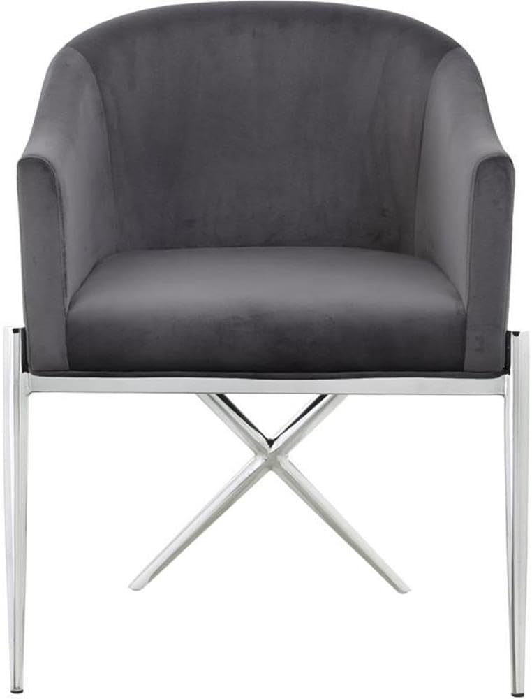 Meridian Furniture Xavier Collection Modern | Contemporary Velvet Upholstered Dining Chair with Sturdy Steel X Shaped Legs, 25.5' W x 24.5' D x 31.5' H, Grey