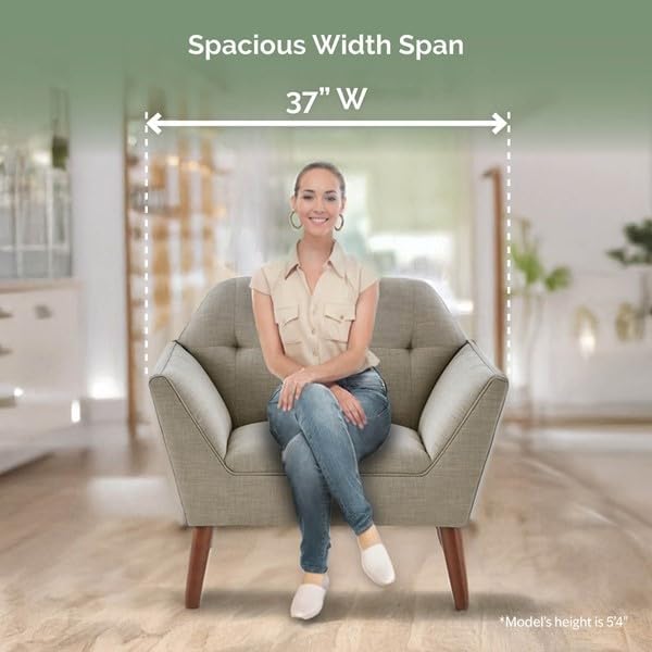 Ink+Ivy Newport Wide Mid-Century Modern Lounge Chair Hand-Tufted Velvet Upholstered Accent Armchair with Solid Wood Pecan Legs for Living Room Bedroom Reading