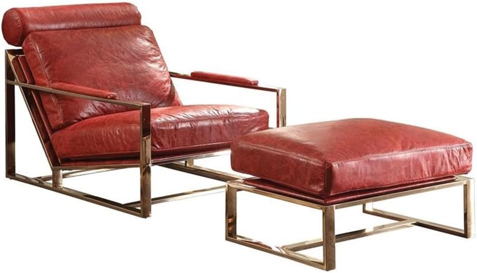 Acme Quinto Accent Chair in Antique Red Top Grain Leather and Stainless Steel