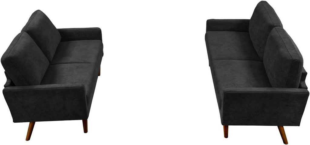 Kent 2 Piece Velvet Sofa and Loveseat Set, European Style with Modern & Vintage Flair, Upholstered 5 Seater Couch, Chic Living Room Furniture Seating for Home, Apartment or Office, Black
