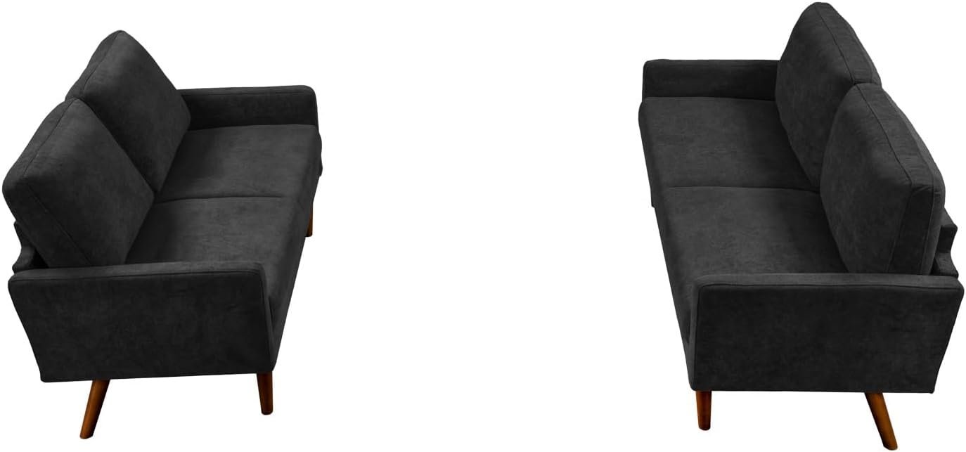 Kent 2 Piece Velvet Sofa and Loveseat Set, European Style with Modern & Vintage Flair, Upholstered 5 Seater Couch, Chic Living Room Furniture Seating for Home, Apartment or Office, Black