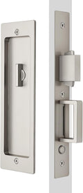 Rectangular Privacy Pocket Door Mortise Lock and Edge Pull, Narrow Modern Sliding Door Pop-Up Handle, (Bed/Bath) Pull Latch, Recessed Hardware for 1 3/8' to 2 3/16' Thickness Door (Brushed Nickel)