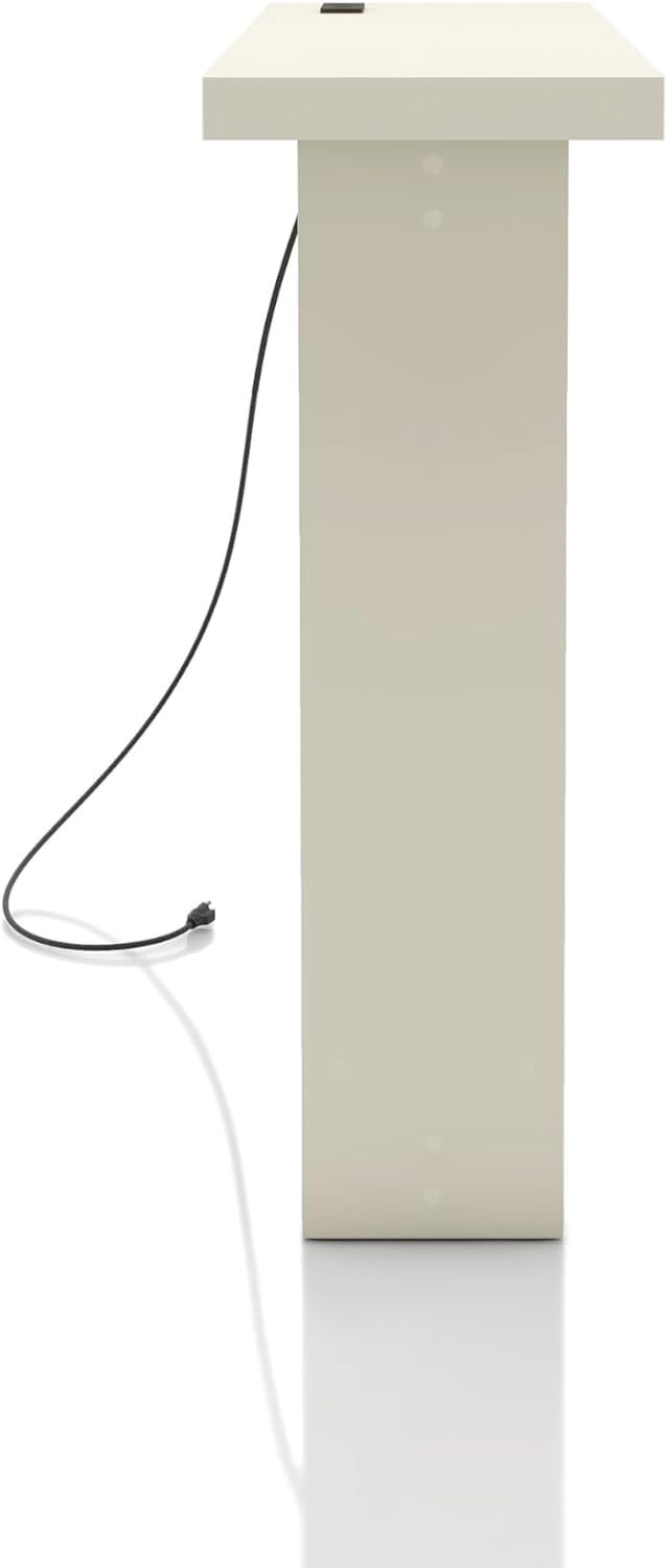 24/7 Shop at Home Elvis 32 inch Modern Wooden Console Table with Charging Station, USB Ports and Shelf, Behind Couch Furniture for Living Room, Entryway, Foyer, Hallway, Office, Soft White