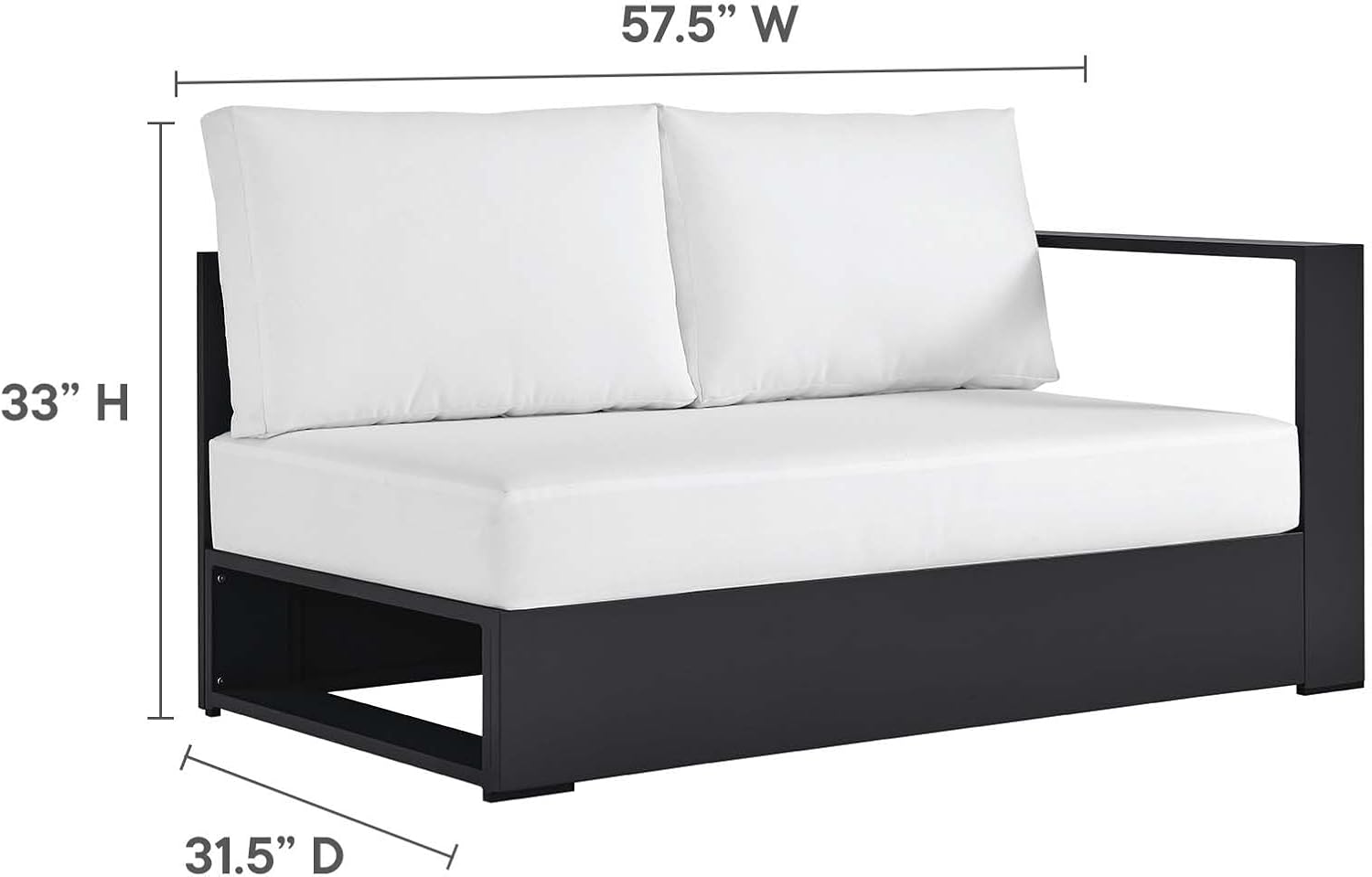 Modway Tahoe Modular Aluminum 3-Piece Outdoor Patio Furniture Gray White, Left-Facing Sectional Sofa Set with Weather-Resistant Cushions, Ideal for Deck, Backyard, Poolside