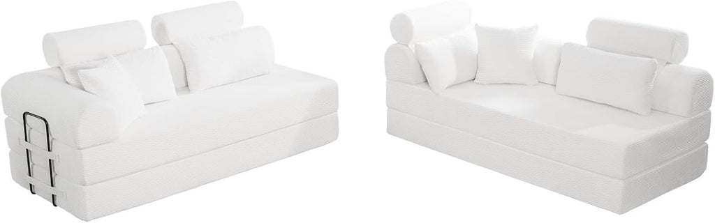 KEIKI 6-in-1 Folding Convertible High Back Sofa Sleeper, 106' Oversized Modular Sectional Corduroy Upholstered L Shape Couches for Living Room, High-Density Foam for Large Apartment Living, Beige