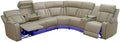 Reclining Sectional, Power Sectional Couch, Leather Sofa Set for Living Room, Comfy Home Theater Seating with USB 2.0 Charging Ports, LED Light Strips, Fold-Down Table & Cupholders (Beige)