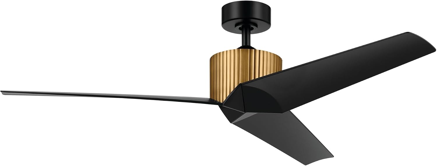 Kichler Almere 56 in 3 Blade Indoor Ceiling Fan without Light, Modern Natural Brass with Satin Black Blades for Living Room, Bedroom, Kitchen, 330130NBR