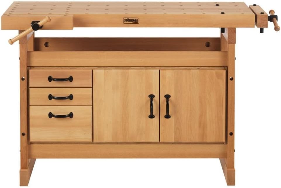 Sjobergs Nordic Pro 1400 Workbench, Woodworking Bench for DIY and Professional Use, SJO-66795K (Sjobergs Nordic 1400 + Cabinet SM03)