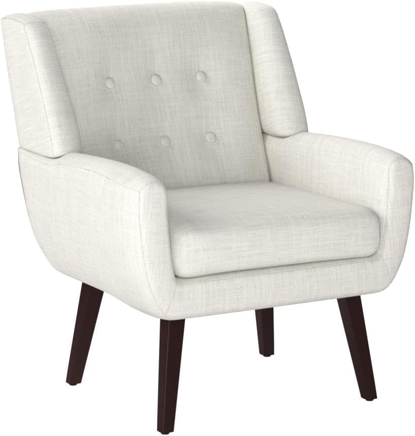 HUIMO Accent Chair for Living Room, Upholstered Button Tufted Armchair with Wooden Legs, Linen Fabric Sofa Chairs for Bedroom, Living Room, Mid-Century Modern Comfy Reading Chair (Beige)