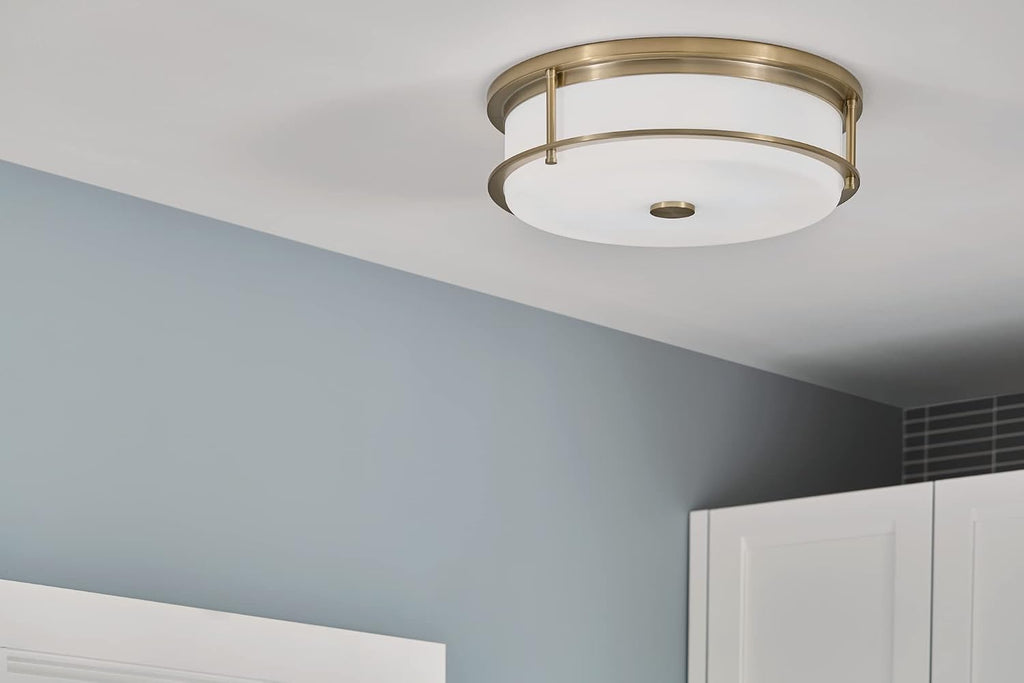 Kichler Brit 52597CPZ Flush Mount 4-Light 18˝ with Satin Etched Cased Opal Glass in Champagne Bronze